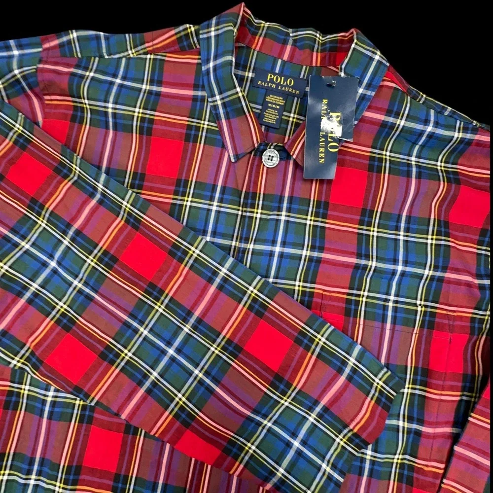 Polo Ralph Lauren Sleepwear Shirt Mens M Plaid Button Up Long Sleeve Pajama NEW